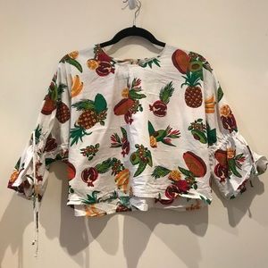 Zara White Fruit Crop Top Small